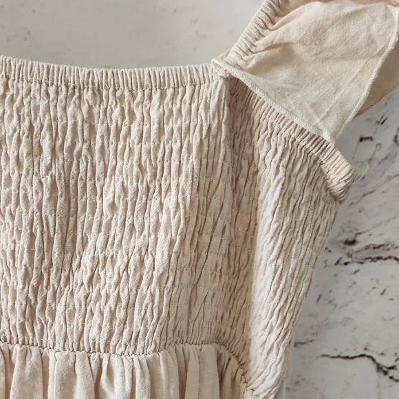 CupShe Beige Smocked Ruffle Midi Dress - Sz S belted dress - EUC! - Picture 9 of 13